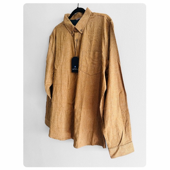 ★ NWT Ben Sherman Long-Sleeve Twill Flannel Shirt - Light Brown ★ - Picture 6 of 15